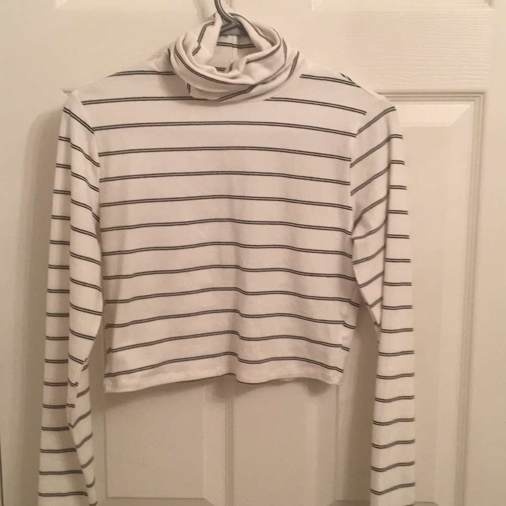 black and white striped turtle neck
